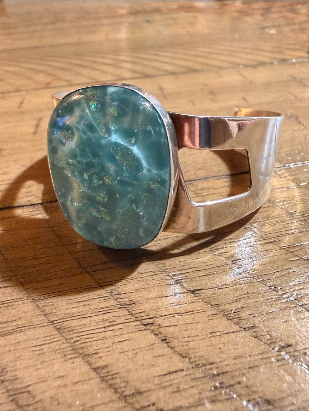 Jay King DTR Sterling Silver Dichroic Glass Opalescent Cuff Bracelet 6.5" - Picture 2 of 9